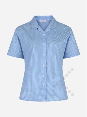 Short Sleeve Open Collar Blue Blouses (Twin Pack)