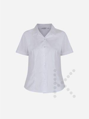 Short Sleeve Open Collar White Blouses (Twin Pack)